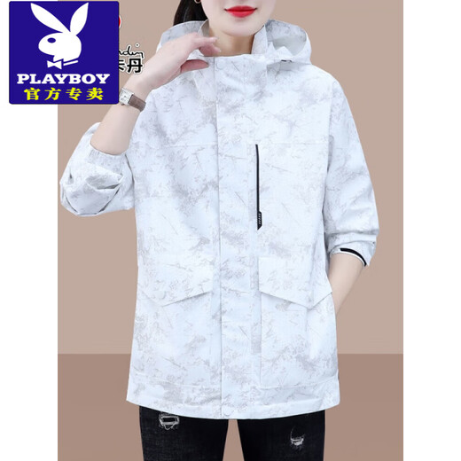Playboy (PLAYBOY) l-striking jacket for women Spring and Autumn 2025 new loose casual short autumn thin style large outdoor hooded 6720 royal blue L (130-145Jin[Jin equals 0.5 kg])