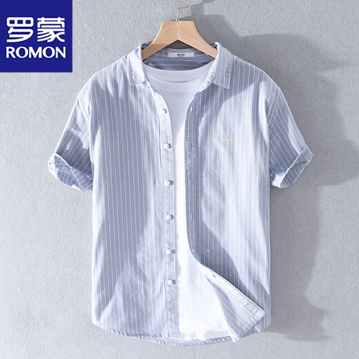 
Lomon men's striped shirt short sleeve loose summer thin Japanese casual versatile shirt summer clothes 9740 white 2XL