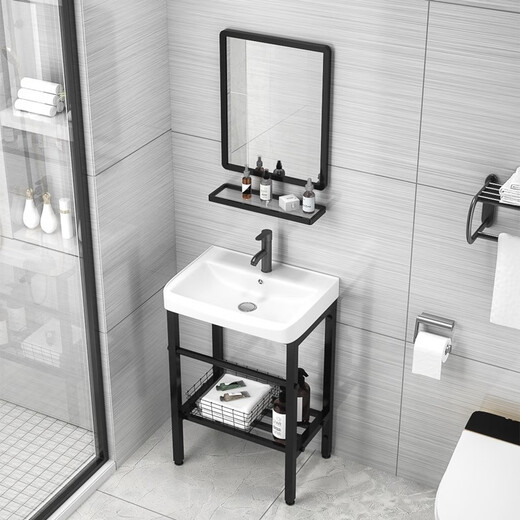 Petit appartement bassin de lavage en céramique, lavabo, évier de salle de bain, bassin de comptoir, bassin de colonne de balcon 4837E Basin + drain de support / petit appartement