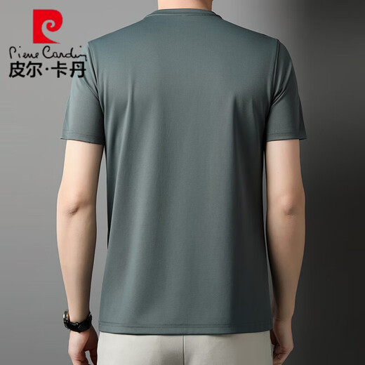 皮尔卡丹（pierre cardin）2025新款男士短袖t恤夏季冰 丝薄款休闲桑蚕丝纯色半袖上衣服圆领 D13603绿色 M 165