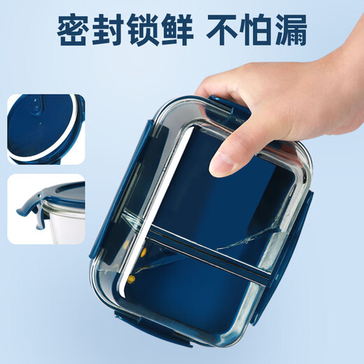 德玛斯耐热玻璃保鲜盒微波炉饭盒上班族便当盒650+隔880+3隔1000+包餐具