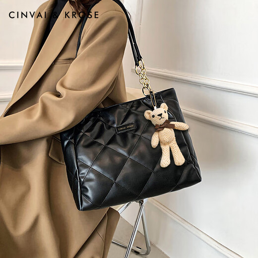 CinvaiKrose官网大容量托特包包女包2025年新款高级感上班通勤单肩包生日礼物 黑色送女友老婆礼物走心