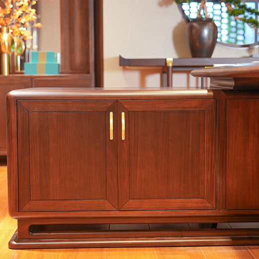 Ningqiu Luoge (NICHLORT) boss desk solid wood desk new Chinese style North American black walnut high-end chairman's office executive desk custom file cabinet