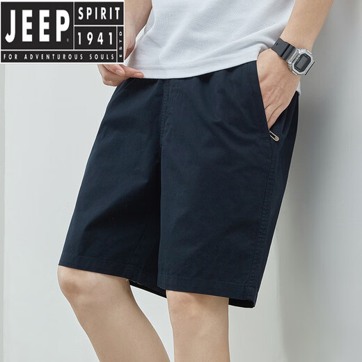 JEEP SPIRIT summer shorts men's solid color casual pants outside wearing men's loose simple five-point pants men's pants 9215 navy blue M