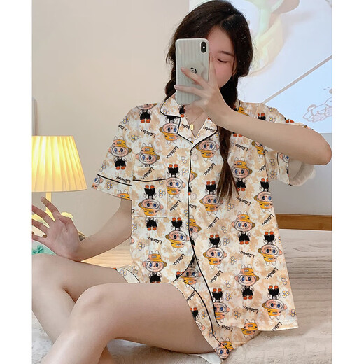 夏季新款拉布布卡通睡衣女清新可爱短袖三件套ins风家居服可外穿 套KK14132 L 【建议100-120斤】