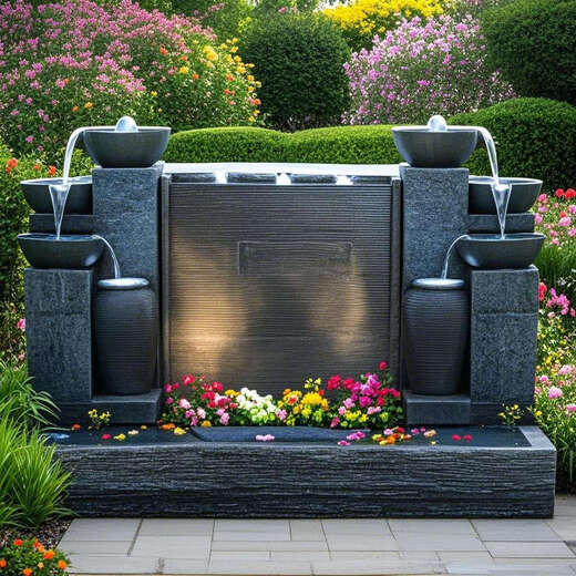 Huilide custom villa courtyard outdoor fish pond landscape rockery fountain terrace turtle pond Fengshui tank European style wealth flowing water 6629 blue and gray flowing water landscape combination