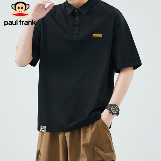 大嘴猴（paul frank）短袖男士春夏季宽松翻领t恤男POLO衫男美式百搭上衣 黑色 XL 