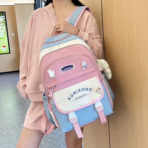 新款单肩包书包初中女高中背包大容量双肩包小学生大学生电脑背包 黑色单肩包 均码（不含挂件）