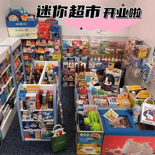 脘铼迷你小超市玩具女孩子喜欢的过家家微缩diy生日礼物网红爆款食玩 体验版30个+购物车1个（无货架）