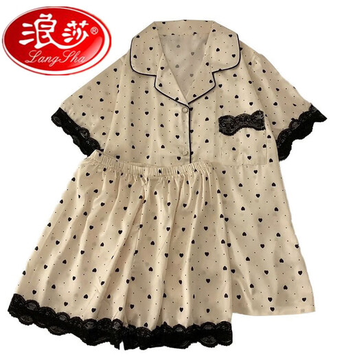 浪莎韩系高级感冰丝春夏季薄款睡衣女爱心开衫可外穿家居服女套装 LW-9214# M[建议80-100斤] 均码