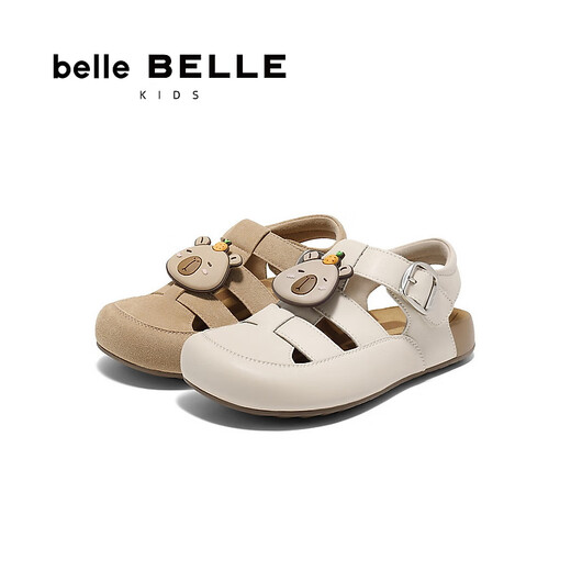 Belle Children's Shoes Woven Style Velcro Toast Shoes 2025 Xia Xin Mall Same Style Birkenstock Shoes 90372B75 Beige 30