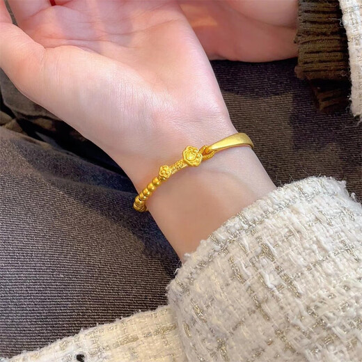 Zhou Ke Lao Phoenix 999 ancient gold half bracelet half chain gold transfer bead bracelet birthday gift for girlfriend lock half bracelet hand