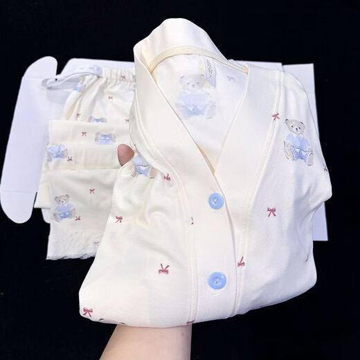 Vêtements de confinement Yalu Coton Pure Pyjama Femmes enceintes Coton Pure pour l'accouchement et l'allaitement maternel Absorption de transpiration juin 7 Minume Minée 3519 [avec poitrine / amovible] L Nombre [Jin recommandé 100 Jin [Jin est égal à 0,5 kg] -120 Jin [Jin est égal à 0,5 kg]]]