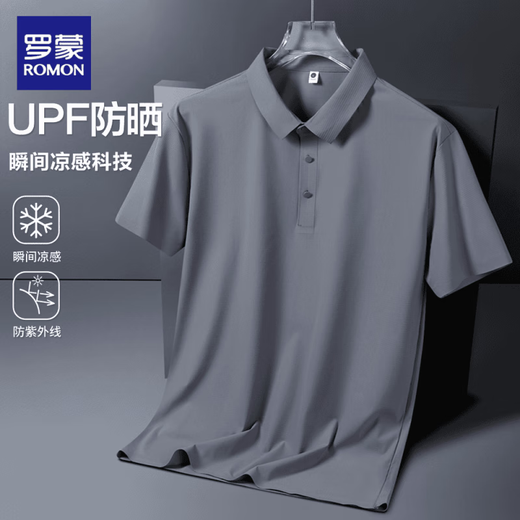 Luo Meng cool T-shirt summer ice silk short-sleeved T-shirt men's lapel polo shirt middle-aged solid color T-shirt cool breathable top medium gray YH12357 M recommended 90-115Jin Jin equals 0.5 kg