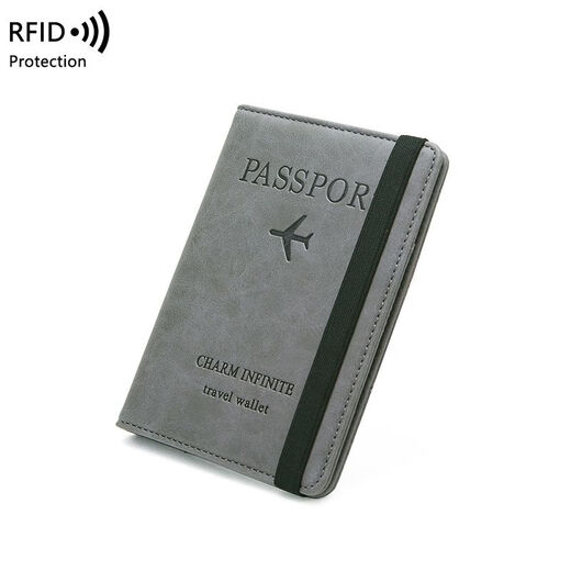 
New RFID anti-theft passport bag skin feeling passport protection case air ticket certificate bag multifunctional travel passport clip grey