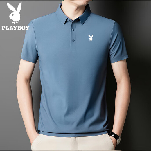 Playboy (Playboy) High-End-Kurzärärmel-Polo-Hemd für Herren Sommer dünne Lapel-Eis-Seide-T-Shirt Herrengeschäft Casual T-Shirt Top Dahong-12358c-Ice Seiden Polo-Hemd 5xl 185-200jin [Jin gleich 0,5 kg]
