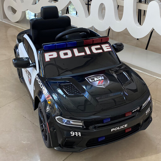 Lookbaby (lookbaby) genuine authorized Dodge children's electric car children's electric car children's car drivable children's car police car standard black and white | police car lights + 12V4.5A battery + remote control