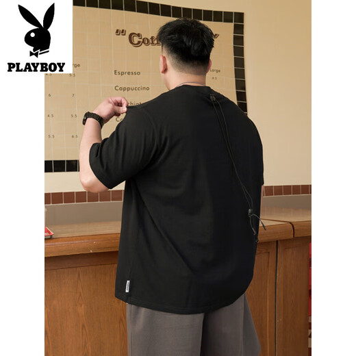 Playboy; Camiseta de manga corta de algodón puro de gran tamaño de Playboy Brandboy American a gran tamaño para hombres en la marca de moda de verano Fat Man Loose Plus Fat Plus más grande A6627-White 2xl (recomendado 140-160Jin [Jin iguala 0.5 kg])
