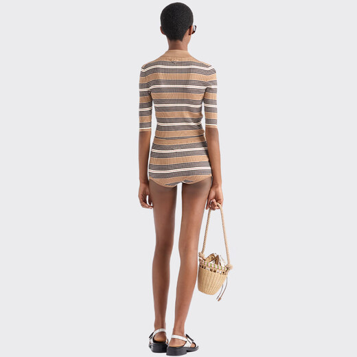 PRADA/Prada gift women's striped cotton Polo sweater camel brown 36