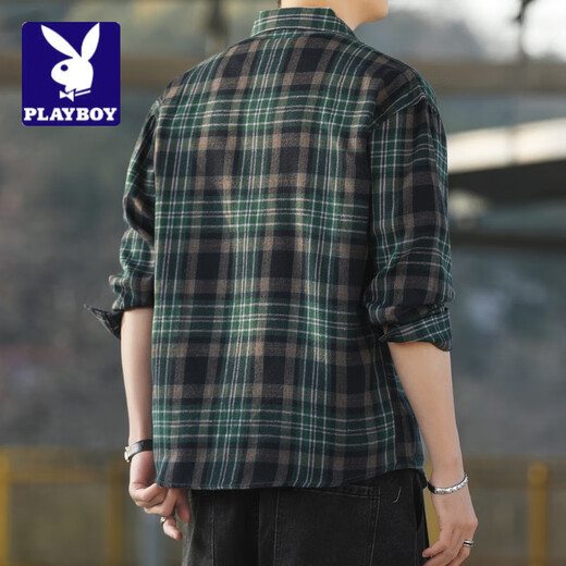 Playboy; Playboy American Retro Shirt Herren Frühlings- und Herbst -neuer Stil Komfortable lange Ärmel modische einfache und vielseitige hübsche Top -Männer K12108 Grau XL