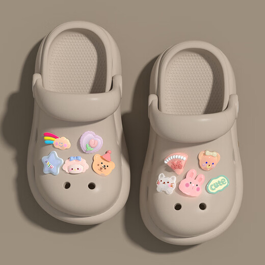 JCZS夏季儿童洞洞鞋2025新款超火不累脚软底eva防滑男宝女孩卡通凉拖 米白 24 25