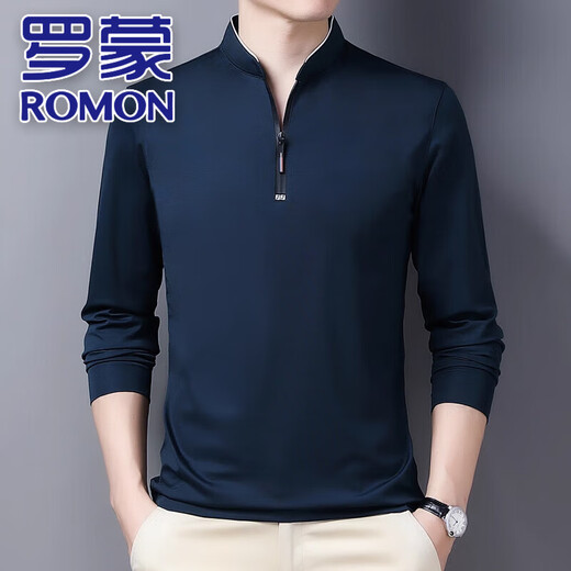 罗蒙（ROMON）长袖t恤男士立领打底上衣2025年秋季新款潮流商务休闲简约Polo衫 6623宝兰 XL 【126-140斤】