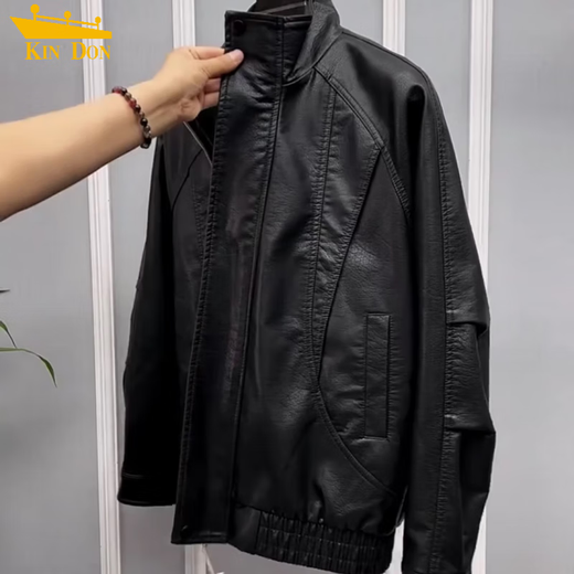 2025 New Motorcycle Pu Leather Jacket Men's Autumn and Winter Trendy Loose Workwear Jacket Men's Trendy Versatile and Handsome Black QN#PU9127 High Quality 3XL (Recommended 165-180Jin Jin equals 0.5kg)