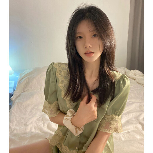 Ran Yilan's same ice silk pajamas for women's summer internet celebrity style sweet lace home clothes French short-sleeved shorts suit high quality - YFY-9901 M [Suggested 80-100Jin [Jin equals 0.5 kg]]