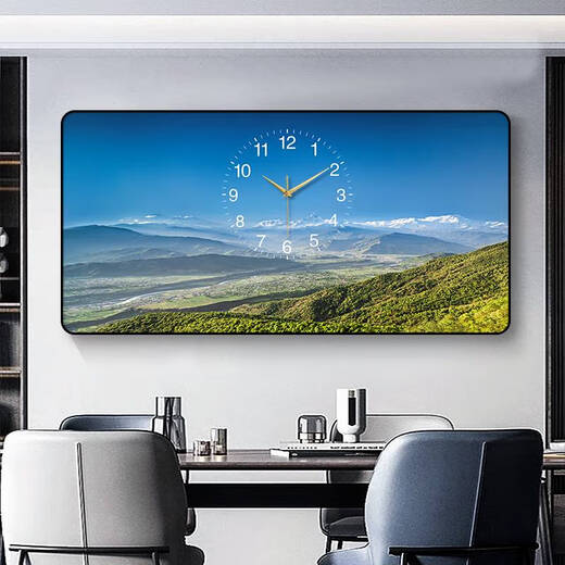 MPPMCK新款玄关装饰画挂钟万年历客厅餐厅钟表自然风景简约大气挂画钟表 C6296表盘款-无日历 横长120cm*竖高60cm金框