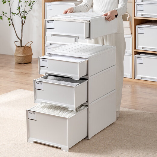 Storage cabinet drawer type wardrobe storage box plastic storage box storage cabinet household drawer cabinet simple storage cabinet 45-3523 [deep 45]*width 35*height 23cm (white one) Pure white drawer thickened outlet