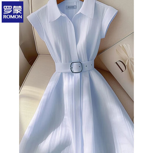 罗蒙今年夏季流行裙子女小众独特女神范气质时尚显瘦法式蓝色连衣裙女 蓝色 M 100-110斤