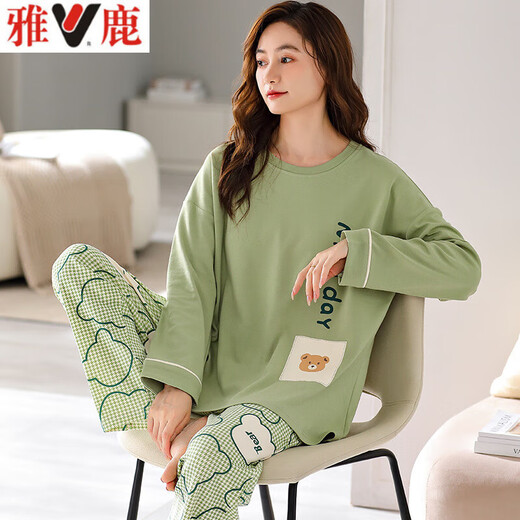 
Yalu 2025 new pajamas for women in spring and autumn pure cotton long sleeve casual loose plus fat plus size 200 Jin [Jin equals 0.5 kg] Home clothing K-9207 pure cotton high quality M Recommended 80-100 Jin [Jin equals 0.5 kg]