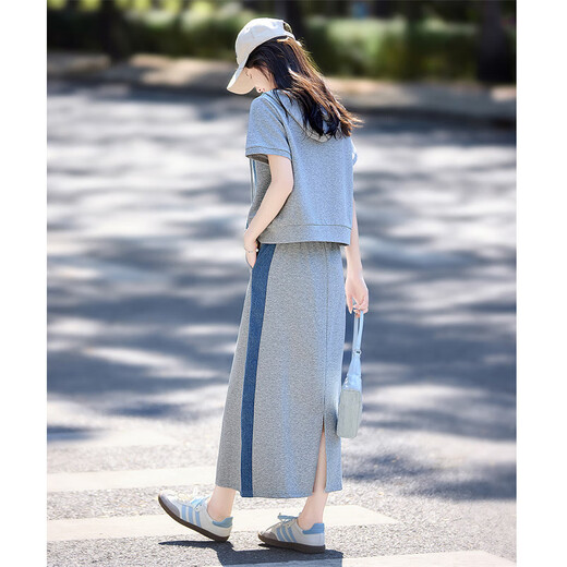 Shangjing Casual Cost for Women the Summer New Women's Denim Splicing Hooded Sweat-Sweat à manches à manches pantalons larges en deux pièces pour femmes