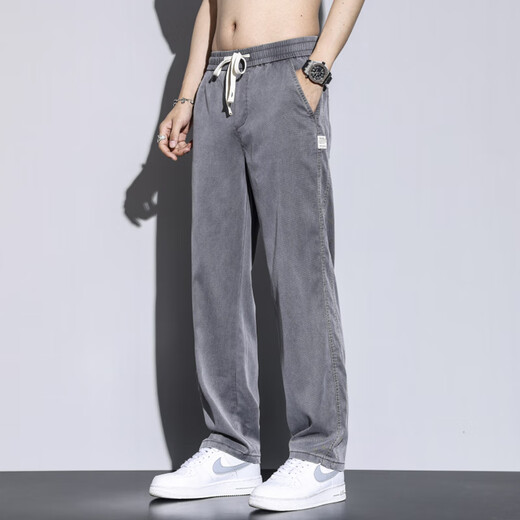 增致牛仔（ZENGZHI）夏季薄款阔腿休闲裤男冰丝宽松工装天丝牛仔裤美式潮牌直筒长裤子 1048浅蓝色+1048灰色 M