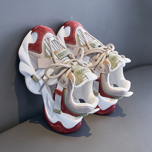 Amiai (amiai) girls hollow sandals 2026 new fashion children's single mesh shoes for middle-aged and older children breathable sports shoes beach shoes red size 36 / shoe inner length about 22.5cm