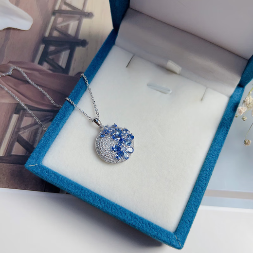 Piaohe S925 silver inlaid tanzanite pendant earrings and ring set disc garden luxurious and elegant gift for girlfriend S925 inlaid tanzanite earrings