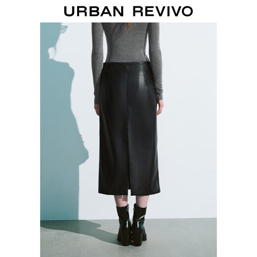 UR2025 new autumn women's urban charm textured long straight skirt UWM550004 black M