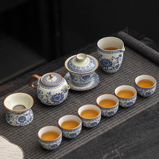 
Qishi Ru Kiln Blue and White Tea Set Set 2024 New Household Tea Brewing Equipment Light Luxury Kung Fu Tea Cup Lid Bowl Gift Box Pack 9214 Lamb Fat Yujiangshan Sushi Bake---- Gift Box Pack