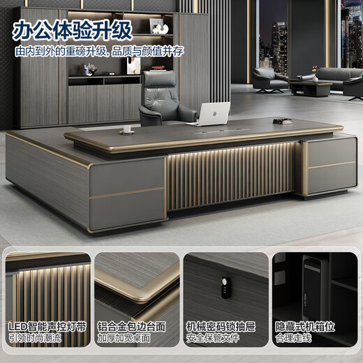 Welski boss desk high-end and atmospheric office leader president desk Italian light luxury general manager desk set 2.4 meters double short cabinet boss desk