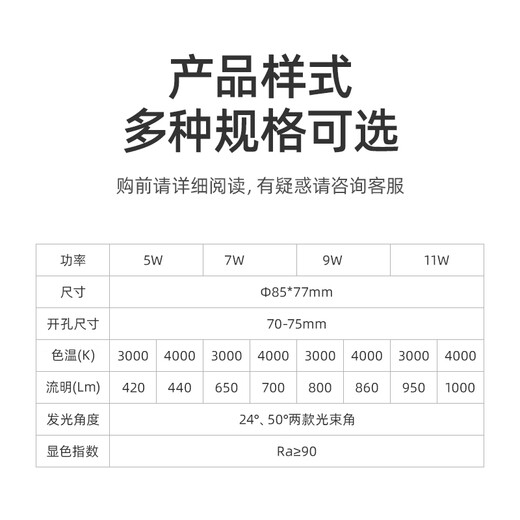 Philips (PHILIPS) LED spotlight deep tube anti-glare embedded hill 24 ceiling light 7W warm white light 4000K opening 7-7.5cm