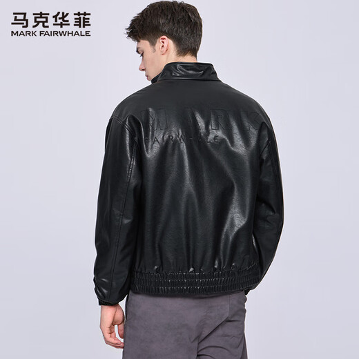 Mark Huafei motorcycle style stand collar leather jacket men's 2025 autumn and winter new embroidered American imitation leather quilted jacket 1006 black 001 L 175