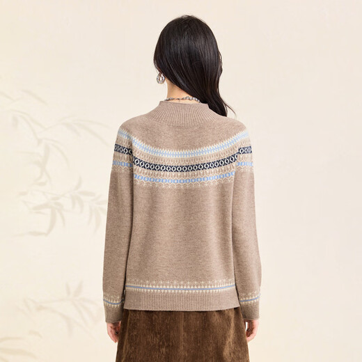 Chunzhu Fair Isle Cardigan 25 Autumn and Winter New Half Turtle Collar Jacquard Warm and Fashionable Age-Reducing Sweater Women's Sweater Mihua Apricot M (90-110Jin Jin equals 0.5kg)