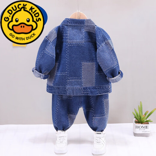 G.Duckkids Baby Kleidung Jungen Frühlings- und Herbstanzug 1-4 Jahre alt modische Baby-Denimjacke Drei-teilige Set 2025 neuer Stil Blue Block Denim Drei-teilige Set 47 90 cm Empfohlenes Alter 1-2 Jahre alt