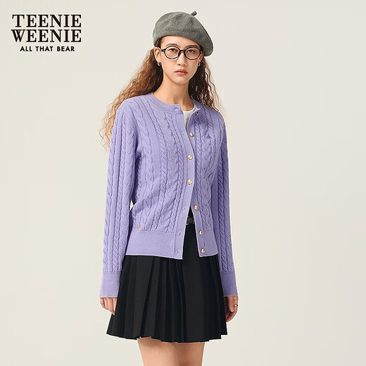 
Teenie Weenie [Same Model for Zhao Lusi] Bear Women's Wear Wool Sweater 2025 Autumn New Retro Four-Season Cable Cardigan Purple S