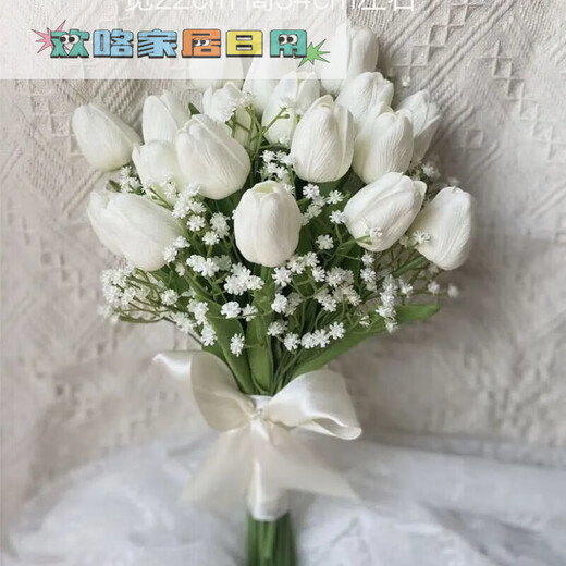 郁金香马蹄莲手捧花领证假花仿真花摄影拍照道具婚礼韩式新娘花束 HD-郁金香+粉玫瑰