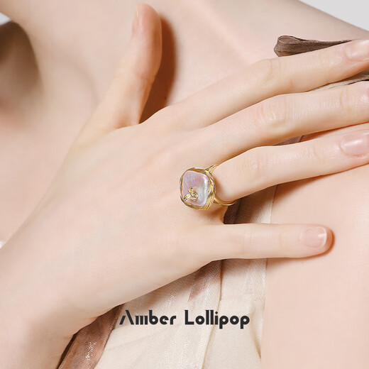 Amber Lollipop Baroque Pearl Ring Women's Index Finger Open Ring Anniversary Birthday Gift for Girlfriend and Wife White (Baroque Pearl)