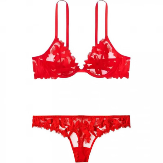 Victoria's Secret Victoria's Secret V-shaped solid color comfortable fixed double shoulder strap bra low-waisted thong underwear Zodiac year underwear set suit (red) M 36B+(80B+M)