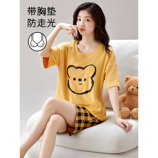 Calculat/Keen (Calculat/Keen) CK Sommer-Frauen-Kurzarm-Pyjama-Set mit einem Brustpolster integriert Home Clothing Dünne große Sommer-Baumwoll-GXT1047 L (Empfohlen 95-115 Jin [Jin gleich 0,5 kg]))