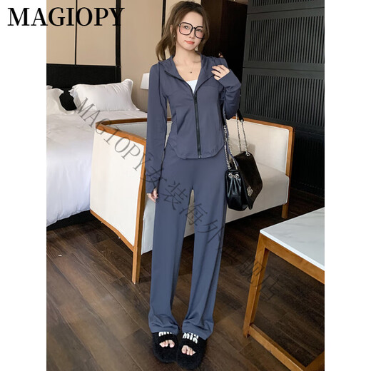 MAGIOPY国际奢侈高档品牌小个子穿搭休闲运动套装女春季户外跑步灰色外套 灰色两件套 S(100斤以内)
