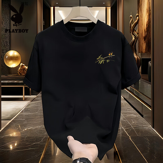 Playboy (Playboy) T-shirt de coton pur à manches courtes à manches courtes pour hommes à manches demi-manches à manches d'été Couple de voyage Top Trendy White [avant gauche petite photo K5009 Fleur d'oiseau] 2 S Recommandé 90-100jin [Jin est égal à 0,5 kg]